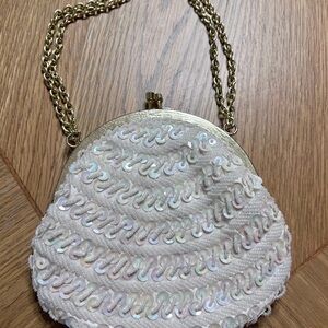 Vintage Sequin Beaded Clutch Bag  White Hand beaded Bridal Wedding.
